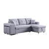 Lilola Home Dennis Light Gray Linen Fabric Reversible Sleeper Sectional with Storage Chaise and 2 Stools 81366