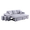 Lilola Home Dennis Light Gray Linen Fabric Reversible Sleeper Sectional with Storage Chaise and 2 Stools 81366