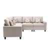 Lilola Home Nolan Beige Linen Fabric 5Pc Reversible Sectional Sofa with Pillows and Interchangeable Legs 89420-1