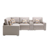 Lilola Home Nolan Beige Linen Fabric 6Pc Reversible Sectional Sofa with a USB, Charging Ports, Cupholders, Storage Console Table and Pillows and Interchangeable Legs 89420-2A