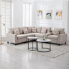 Lilola Home Nolan Beige Linen Fabric 6Pc Reversible Sectional Sofa with a USB, Charging Ports, Cupholders, Storage Console Table and Pillows and Interchangeable Legs 89420-2A