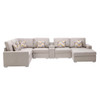 Lilola Home Nolan Beige Linen Fabric 7Pc Reversible Chaise Sectional Sofa with a USB, Charging Ports, Cupholders, Storage Console Table and Pillows and Interchangeable Legs 89420-4A