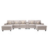 Lilola Home Nolan Beige Linen Fabric 6Pc Double Chaise Sectional Sofa with Interchangeable Legs, a USB, Charging Ports, Cupholders, Storage Console Table and Pillows 89420-6A