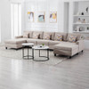 Lilola Home Nolan Beige Linen Fabric 5Pc Double Chaise Sectional Sofa with Pillows and Interchangeable Legs 89420-7