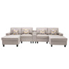 Lilola Home Nolan Beige Linen Fabric 5Pc Double Chaise Sectional Sofa with Interchangeable Legs, a USB, Charging Ports, Cupholders, Storage Console Table and Pillows 89420-8