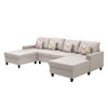 Lilola Home Nolan Beige Linen Fabric 4Pc Double Chaise Sectional Sofa with Pillows and Interchangeable Legs 89420-9