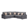 Lilola Home Nolan Gray Linen Fabric 5Pc Reversible Sectional Sofa with Pillows and Interchangeable Legs 89425-1