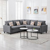 Lilola Home Nolan Gray Linen Fabric 5Pc Reversible Sectional Sofa with Pillows and Interchangeable Legs 89425-1