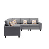 Lilola Home Nolan Gray Linen Fabric 5Pc Reversible Sectional Sofa with Pillows and Interchangeable Legs 89425-1