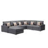 Lilola Home Nolan Gray Linen Fabric 6Pc Reversible Chaise Sectional Sofa with Pillows and Interchangeable Legs 89425-5B