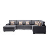 Lilola Home Nolan Gray Linen Fabric 6Pc Reversible Chaise Sectional Sofa with Pillows and Interchangeable Legs 89425-5B