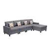 Lilola Home Nolan Gray Linen Fabric 4Pc Reversible Sectional Sofa Chaise with Pillows and Interchangeable Legs 89425-11B