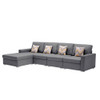 Lilola Home Nolan Gray Linen Fabric 4Pc Reversible Sectional Sofa Chaise with Pillows and Interchangeable Legs 89425-11B