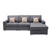 Lilola Home Nolan Gray Linen Fabric 3Pc Reversible Sectional Sofa Chaise with Pillows and Interchangeable Legs 89425-12B