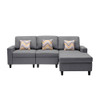 Lilola Home Nolan Gray Linen Fabric 3Pc Reversible Sectional Sofa Chaise with Pillows and Interchangeable Legs 89425-12B