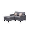 Lilola Home Nolan Gray Linen Fabric 2-Seater Reversible Sofa Chaise with Pillows and Interchangeable Legs 89425-13B