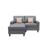 Lilola Home Nolan Gray Linen Fabric 2-Seater Reversible Sofa Chaise with Pillows and Interchangeable Legs 89425-13B