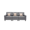 Lilola Home Nolan Gray Linen Fabric Sofa with Pillows and Interchangeable Legs 89425-14