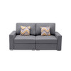 Lilola Home Nolan Gray Linen Fabric Loveseat with Pillows and Interchangeable Legs 89425-15