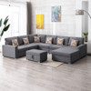 Lilola Home Nolan Gray Linen Fabric 7Pc Reversible Chaise Sectional Sofa with Interchangeable Legs, Pillows and Storage Ottoman 89425-20A