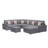 Lilola Home Nolan Gray Linen Fabric 7Pc Reversible Chaise Sectional Sofa with Interchangeable Legs, Pillows and Storage Ottoman 89425-20A