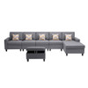 Lilola Home Nolan Gray Linen Fabric 6Pc Reversible Sectional Sofa Chaise with Interchangeable Legs, Pillows and Storage Ottoman 89425-27B