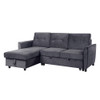 Lilola Home Hudson Dark Gray Velvet Reversible Sleeper Sectional Sofa with Storage Chaise 89330