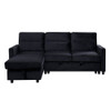 Lilola Home Ivy Black Velvet Reversible Sleeper Sectional Sofa with Storage Chaise and Side Pocket 89331