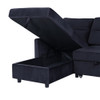 Lilola Home Ivy Black Velvet Reversible Sleeper Sectional Sofa with Storage Chaise and Side Pocket 89331