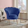 Lilola Home Angelina Blue Velvet Scalloped Back Barrel Accent Chair with Metal Legs 88880BE