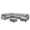 Lilola Home Irma Light Gray Linen 8Pc Modular L-Shape Sectional Sofa Chaise and Ottoman 89120-4