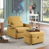 Lilola Home Huckleberry Yellow Linen Accent Chair with Storage Ottoman and Folding Side Table 88860
