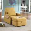 Lilola Home Huckleberry Yellow Linen Accent Chair with Storage Ottoman and Folding Side Table 88860
