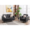 Lilola Home Victoria Dark Gray Linen Fabric Loveseat Chair Living Room Set with Metal Legs, Side Pockets, and Pillows 88865
