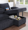 Lilola Home Mackenzie Dark Gray Chenille Fabric Reversible Sleeper Sectional with Storage Chaise, Drop-Down Table, Cup Holders and Charging Ports - 81440