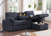 Lilola Home Mackenzie Dark Gray Chenille Fabric Reversible Sleeper Sectional with Storage Chaise, Drop-Down Table, Cup Holders and Charging Ports - 81440