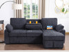 Lilola Home Mackenzie Dark Gray Chenille Fabric Reversible Sleeper Sectional with Storage Chaise, Drop-Down Table, Cup Holders and Charging Ports - 81440