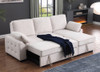 Lilola Home Mackenzie Beige Chenille Fabric Reversible Sleeper Sectional with Storage Chaise, Drop-Down Table, Cup Holders and Charging Ports - 81442