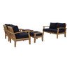 Modway Marina 5 Piece Outdoor Patio Teak Set EEI-1472-NAT-NAV-SET Natural Navy