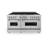 ZLINE 60" 7.4 cu. ft. Electric Oven and Gas Cooktop Dual Fuel Range with Griddle and Brass Burners in Stainless Steel - RA-BR-GR-60