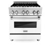 ZLINE 30" 4.0 cu. ft. Electric Oven and Gas Cooktop Dual Fuel Range with Griddle and White Matte Door in Stainless Steel - RA-WM-GR-30