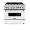 ZLINE 36" 4.6 cu. ft. Electric Oven and Gas Cooktop Dual Fuel Range with Griddle and White Matte Door in Stainless Steel - RA-WM-GR-36
