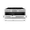 ZLINE 60" 7.4 cu. ft. Electric Oven and Gas Cooktop Dual Fuel Range with Griddle and White Matte Door in Stainless Steel - RA-WM-GR-60