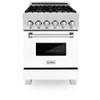 ZLINE 24" 2.8 cu. ft. Electric Oven and Gas Cooktop Dual Fuel Range with Griddle and White Matte Door in Fingerprint Resistant Stainless - RAS-WM-GR-24