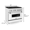 ZLINE 36" 4.6 cu. ft. Electric Oven and Gas Cooktop Dual Fuel Range with Griddle and White Matte Door in Fingerprint Resistant Stainless - RAS-WM-GR-36