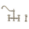 Whitehaus Vintage Iii Plus Bridge Faucet With Long Traditional Swivel Spout, Cross Handles And Solid Brass Side Spray - WHKBTCR3-9201-NT-BN