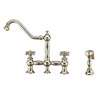 Whitehaus Vintage Iii Plus Bridge Faucet With Long Traditional Swivel Spout, Cross Handles And Solid Brass Side Spray - WHKBTCR3-9201-NT-PN