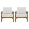 Modway Marina 2 Piece Outdoor Patio Teak Set EEI-1819-NAT-WHI-SET Natural White