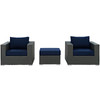 Modway Sojourn 3 Piece Outdoor Patio Sunbrella® Sectional Set EEI-1891-CHC-NAV-SET Canvas Navy