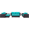 Modway Convene 9 Piece Outdoor Patio Sofa Set EEI-2161-EXP-TRQ-SET Espresso Turquoise